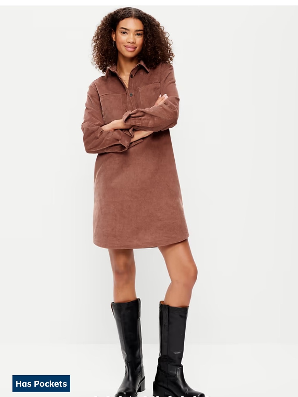 OLD NAVY Brown Corduroy Shirt Mini Dress NWT